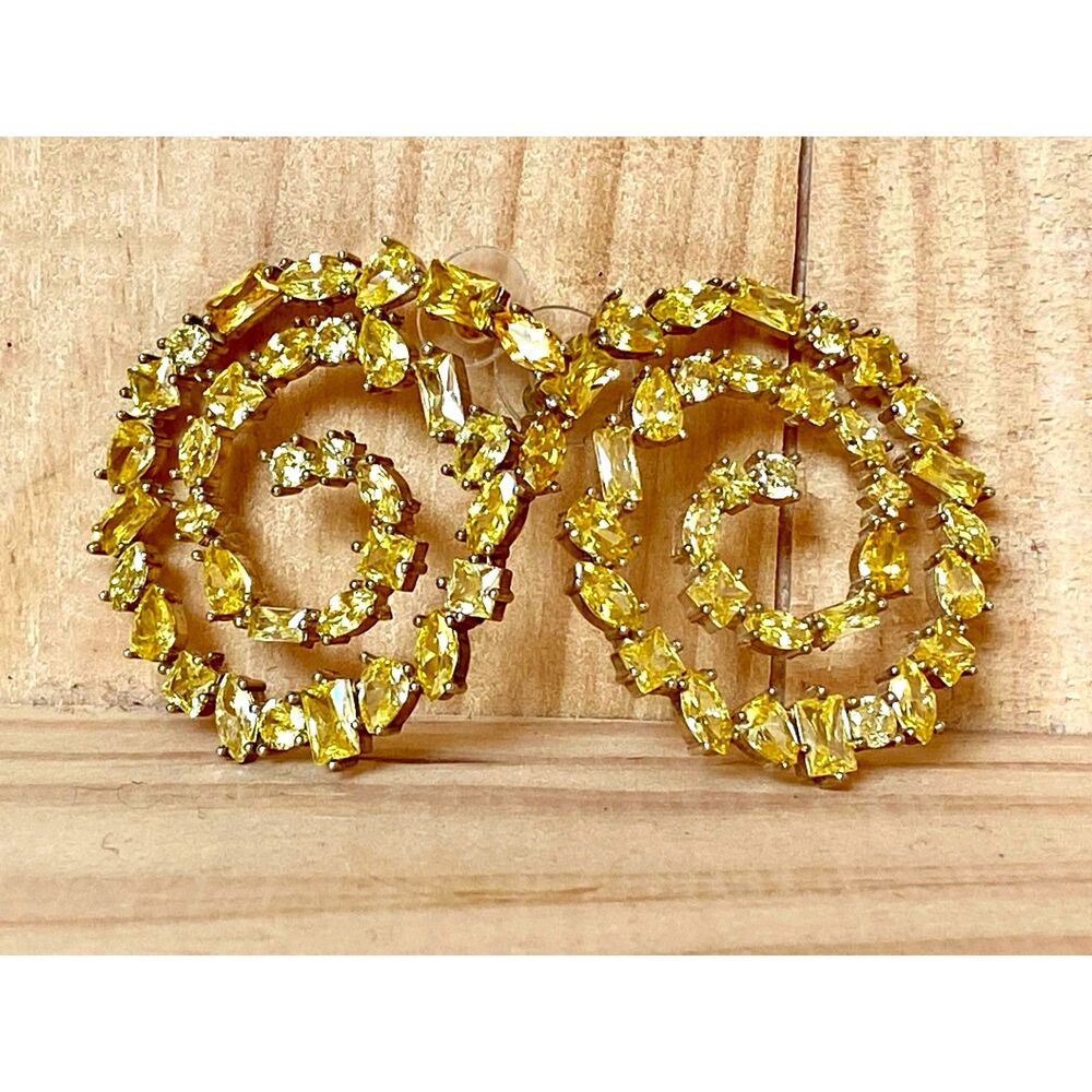 Nickho Rey Heidi Champagne Canary Yellow Gold Crystal Earrings 14K Gold Vermeil